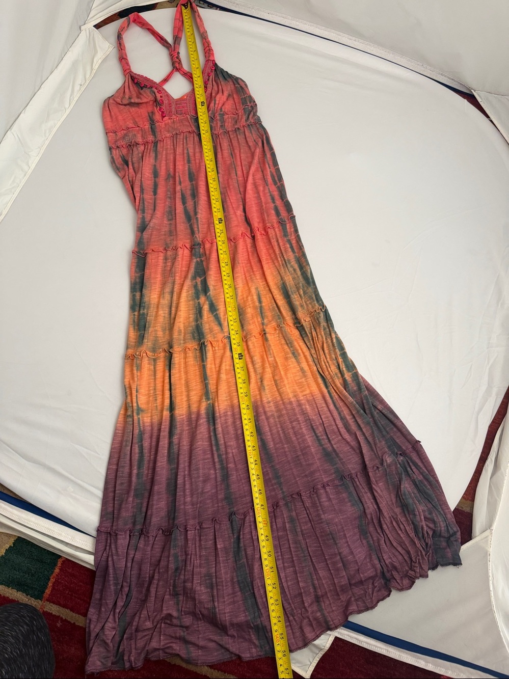 Hale Bob Cabana multicolor pink orange purple tie-dye beaded halter maxi dress M - Picture 10 of 10